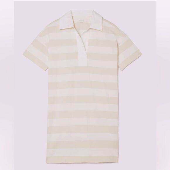Everlane NWT The Organic Cotton Polo Dress Size Small White and Tan Striped - Picture 5 of 8